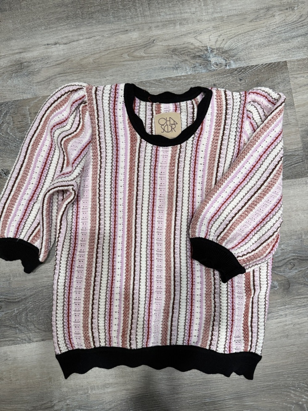 NWT chaser  Striped Knit Sweater with Black Trim sz s